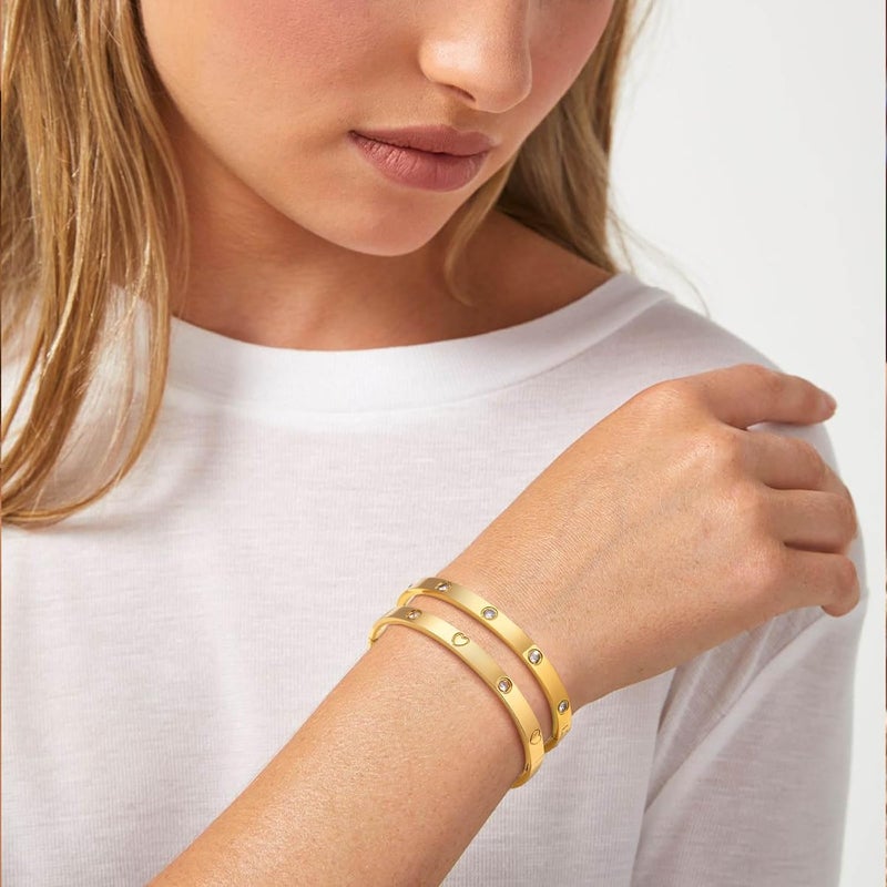 MPRAINBOW Gold Bracelets for Women, 2Pcs 18K Gold Plated Cubic Zirconia Bangle Crystal Friendship Bracelet Jewelry,Wedding Party Christmas Birthday Gifts for Her Girlfriend Sister Daughter - Image 3